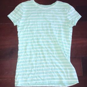 A t-shirt with stripes going horizontally